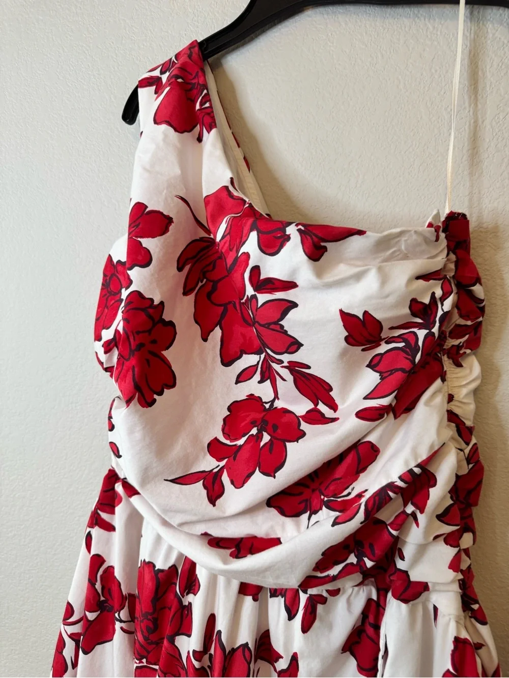 Abercrombie & Fitch One Shoulder Cutout Floral Maxi Dress Red White Size XL